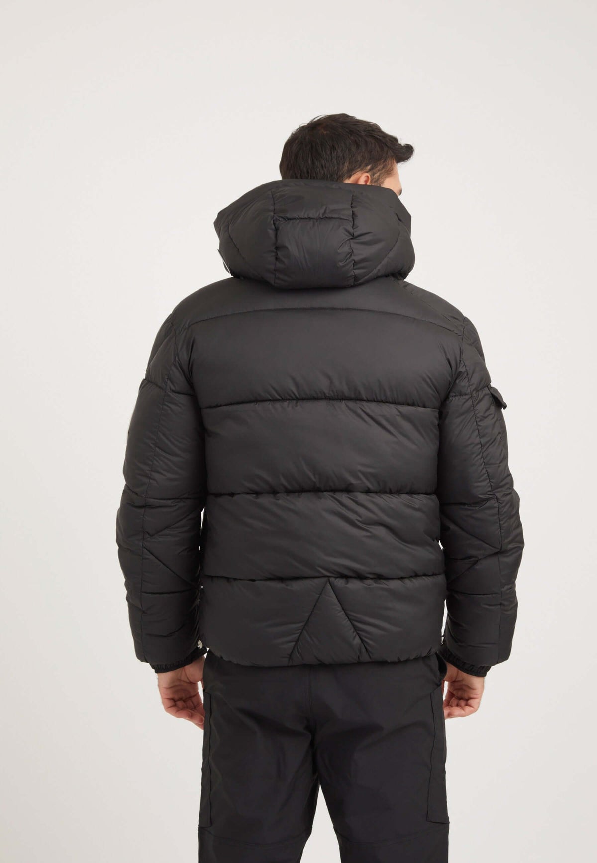 EZ Puffer Racer Jacket Matt Black on model full length by JACK1T