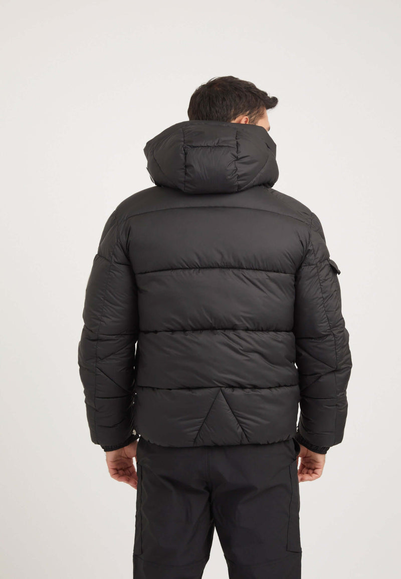 EZ Puffer Racer Jacket Matt Black on model full length by JACK1T
