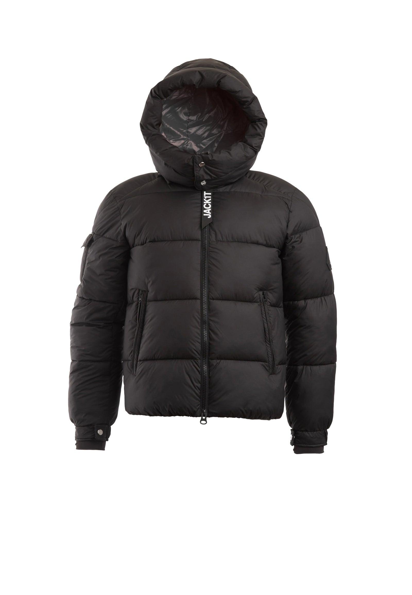 EZ Puffer Racer Jacket Matt Black flat lay swatch