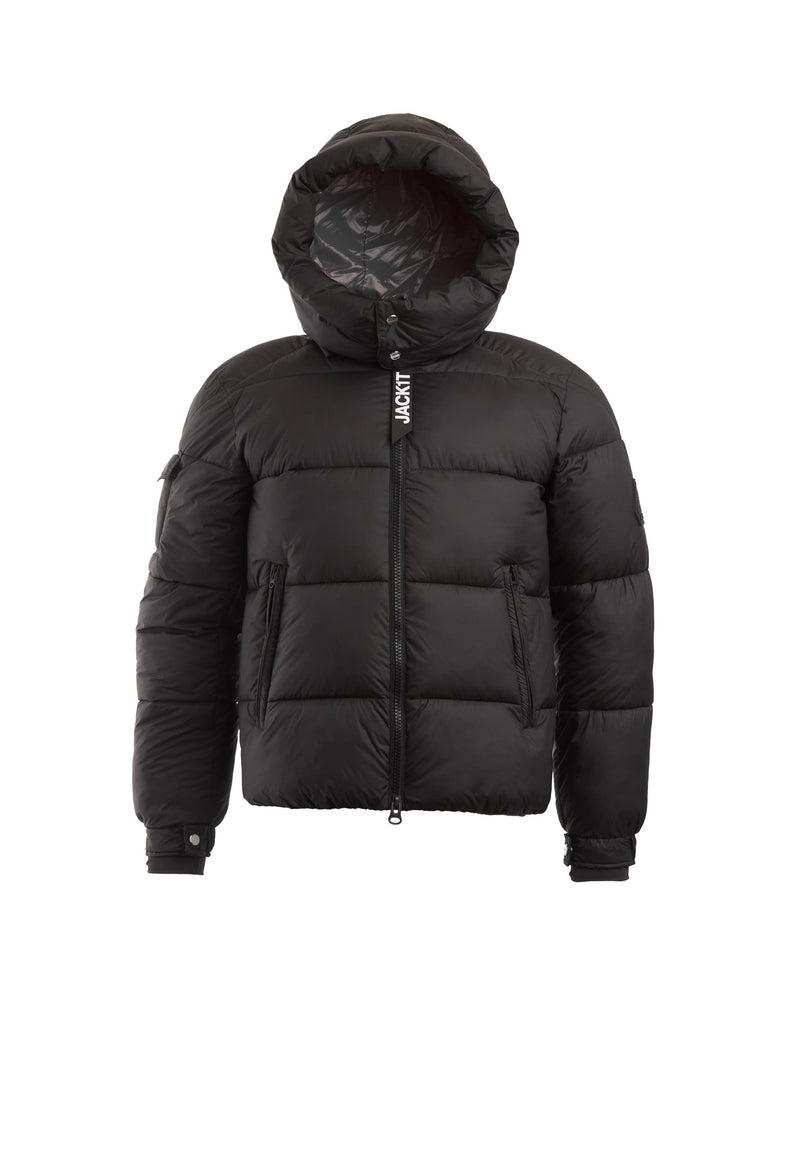 EZ Puffer Racer Jacket Matt Black flat lay swatch