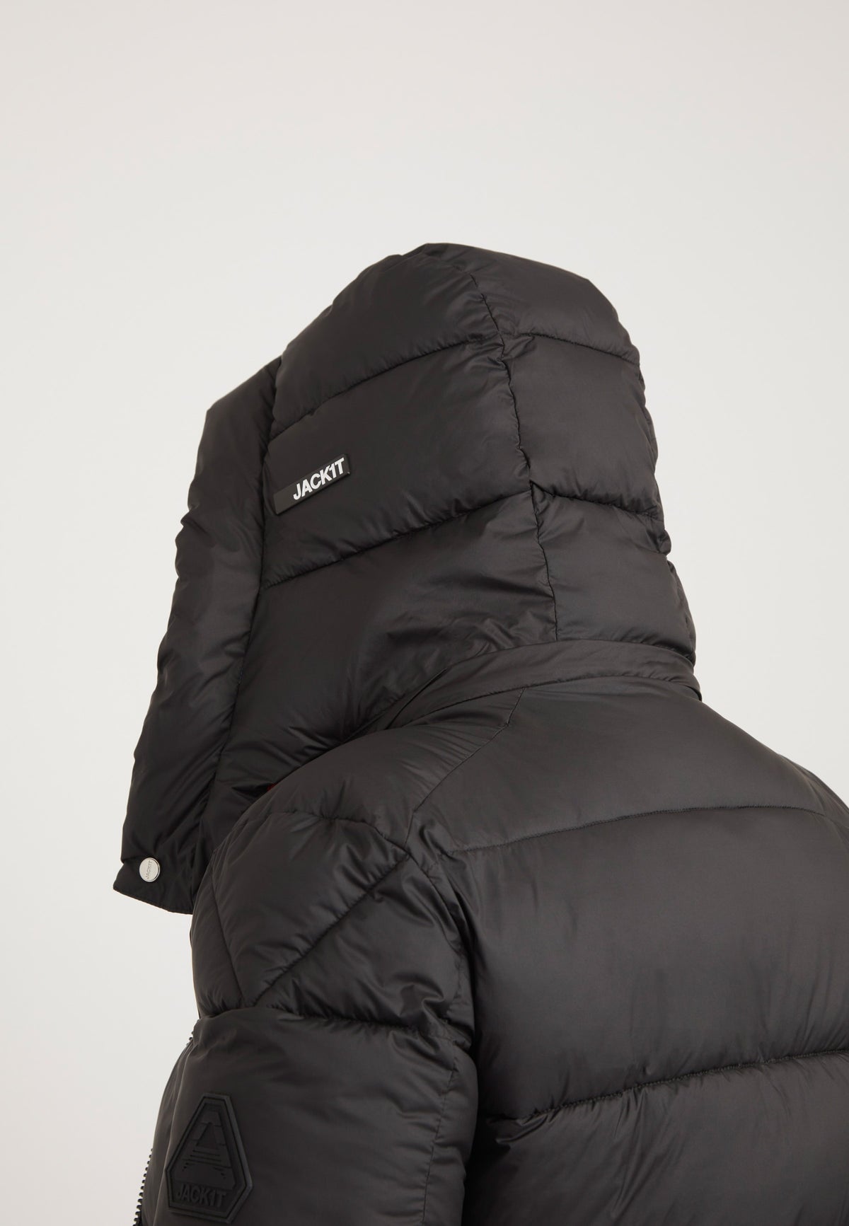 EZ Puffer Racer Jacket Black/Cherry Red detail shot by JACK1T