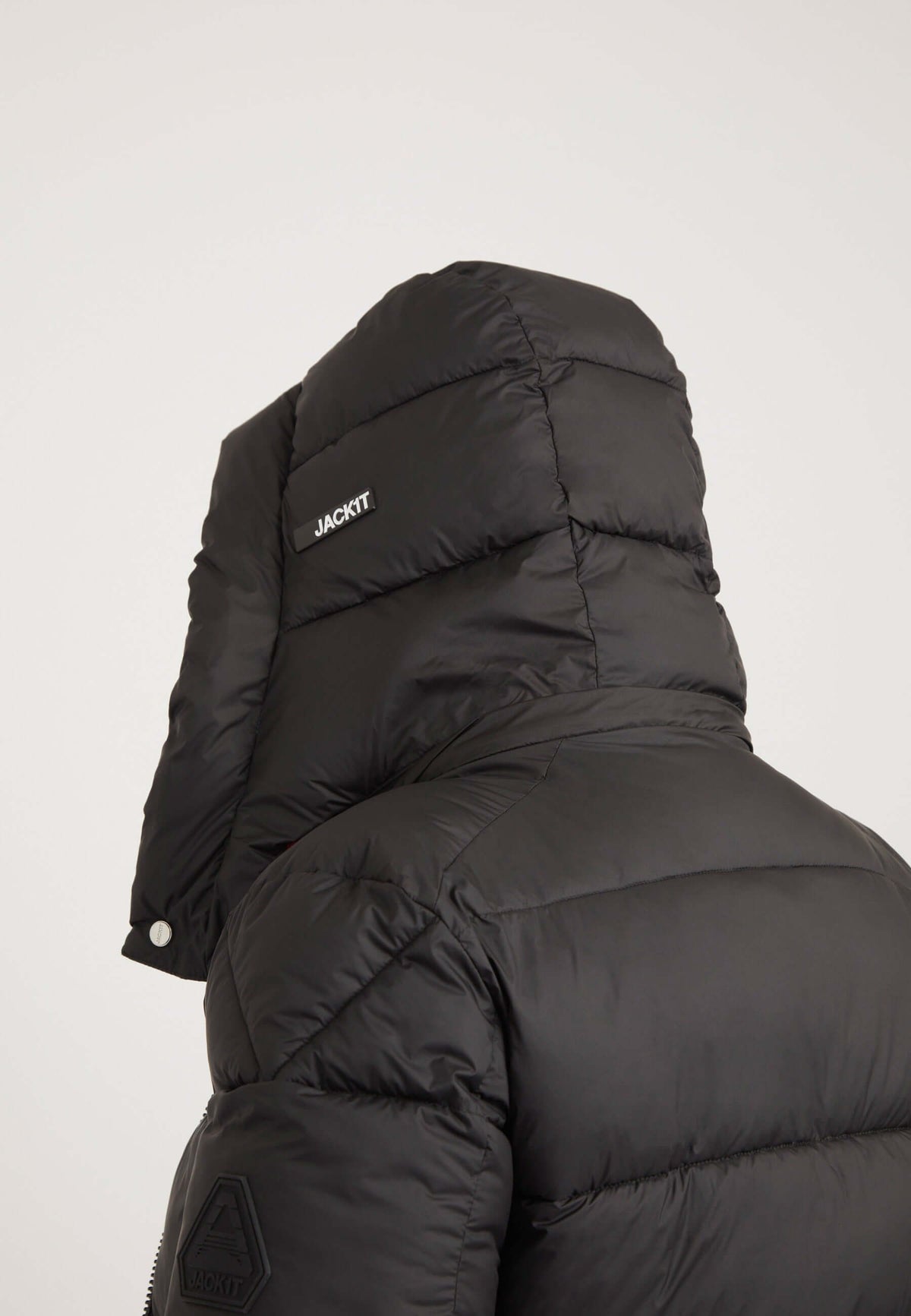 EZ Puffer Racer Jacket Black/Cherry Red detail shot by JACK1T