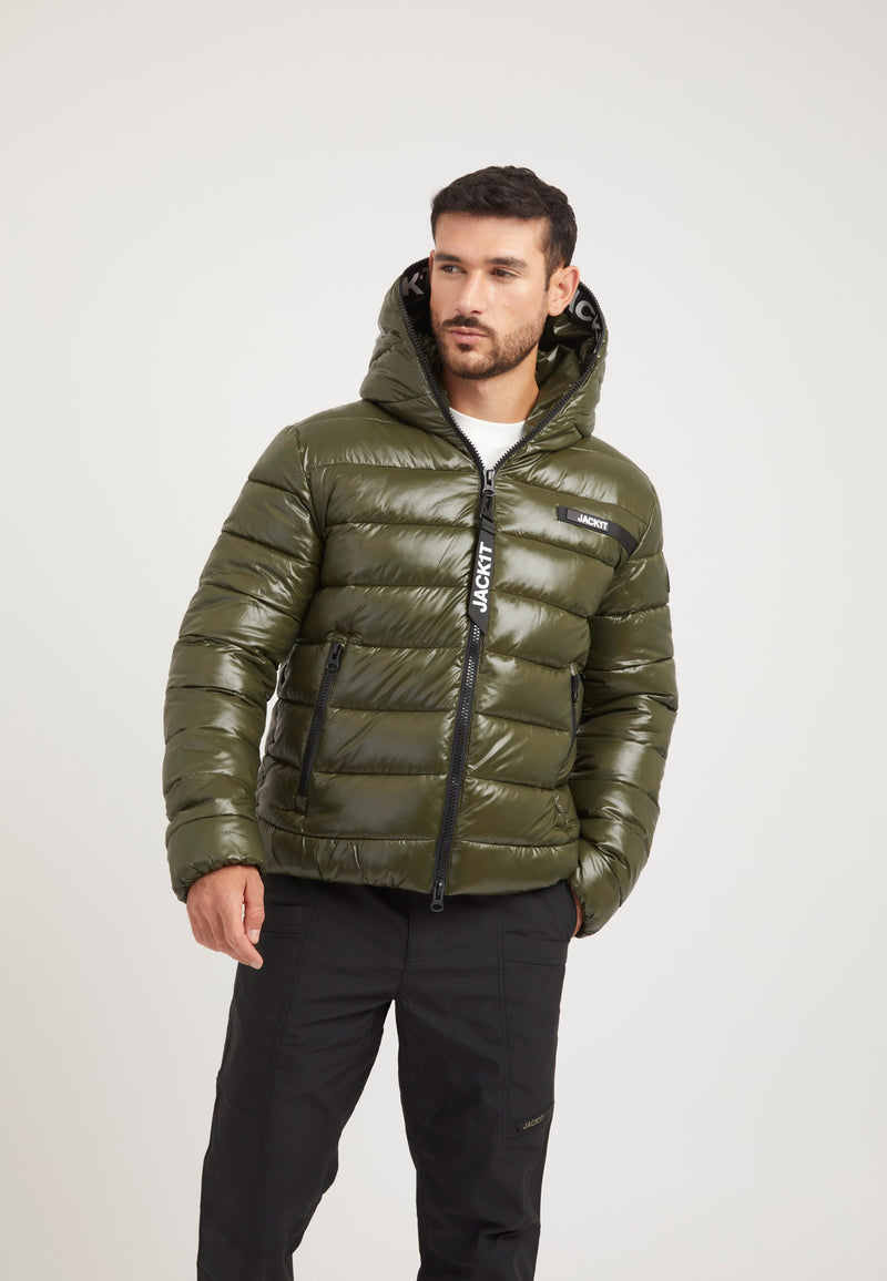 R3D Slick Racer Jacket Olive on model front view by JACK1T