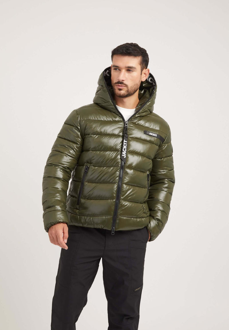 R3D Slick Racer Jacket Olive on model front view by JACK1T