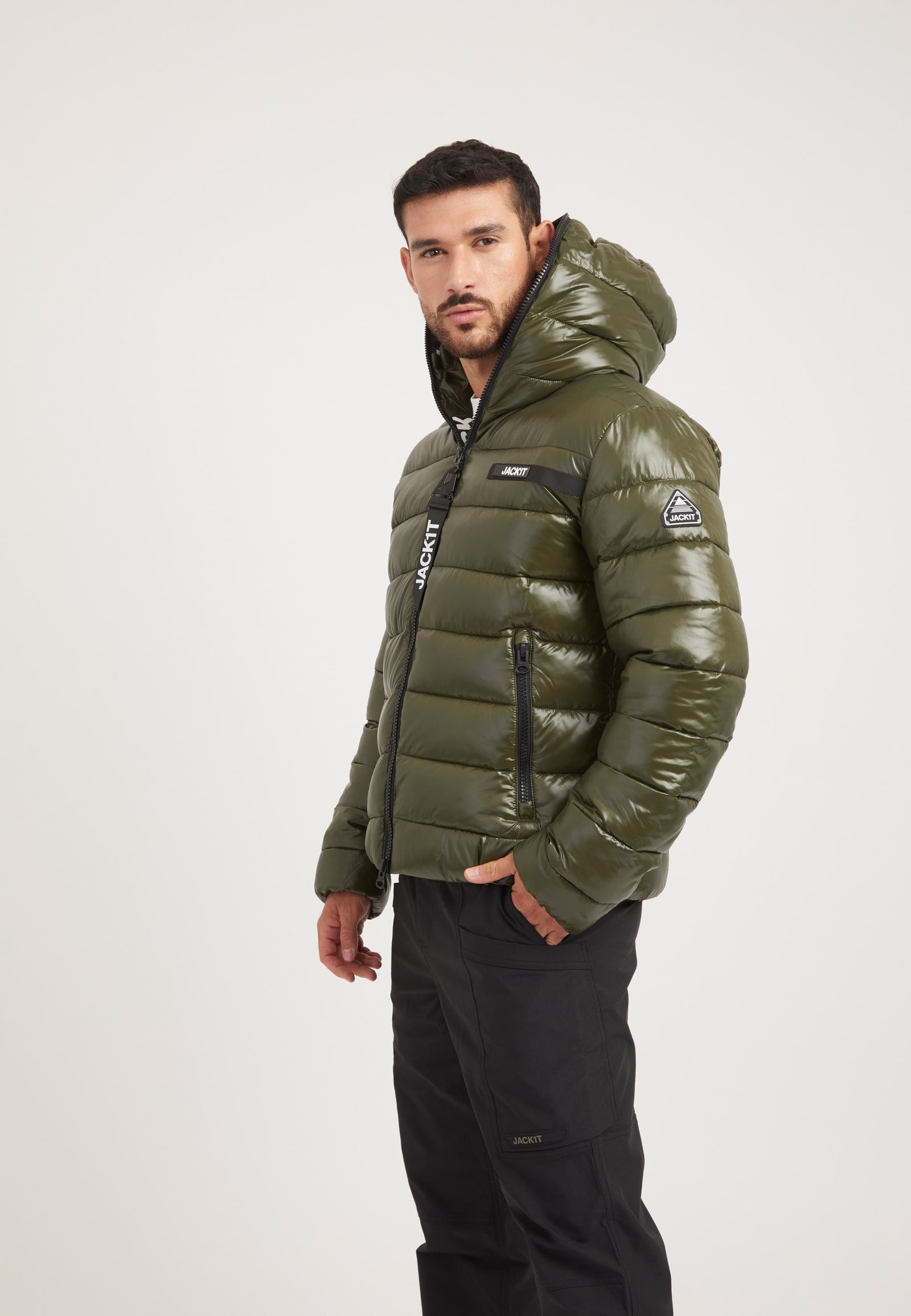 R3D Slick Racer Jacket Olive on model back view by JACK1T