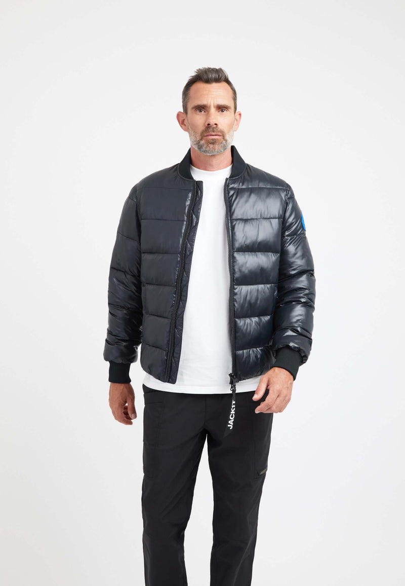 Vortex Bomber Jacket Black on model front view by JACK1T