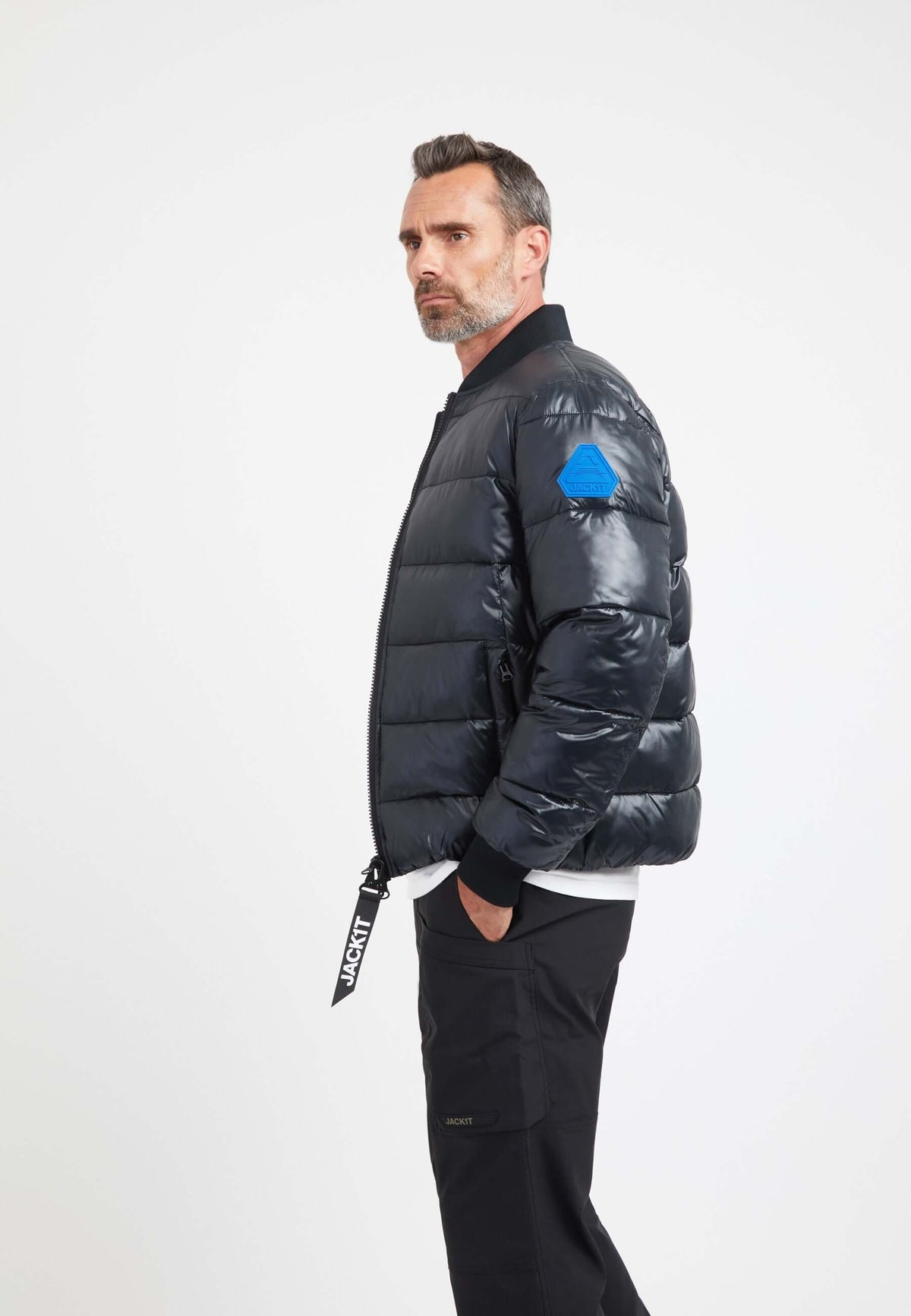 Vortex Bomber Jacket Black on model back view by JACK1T
