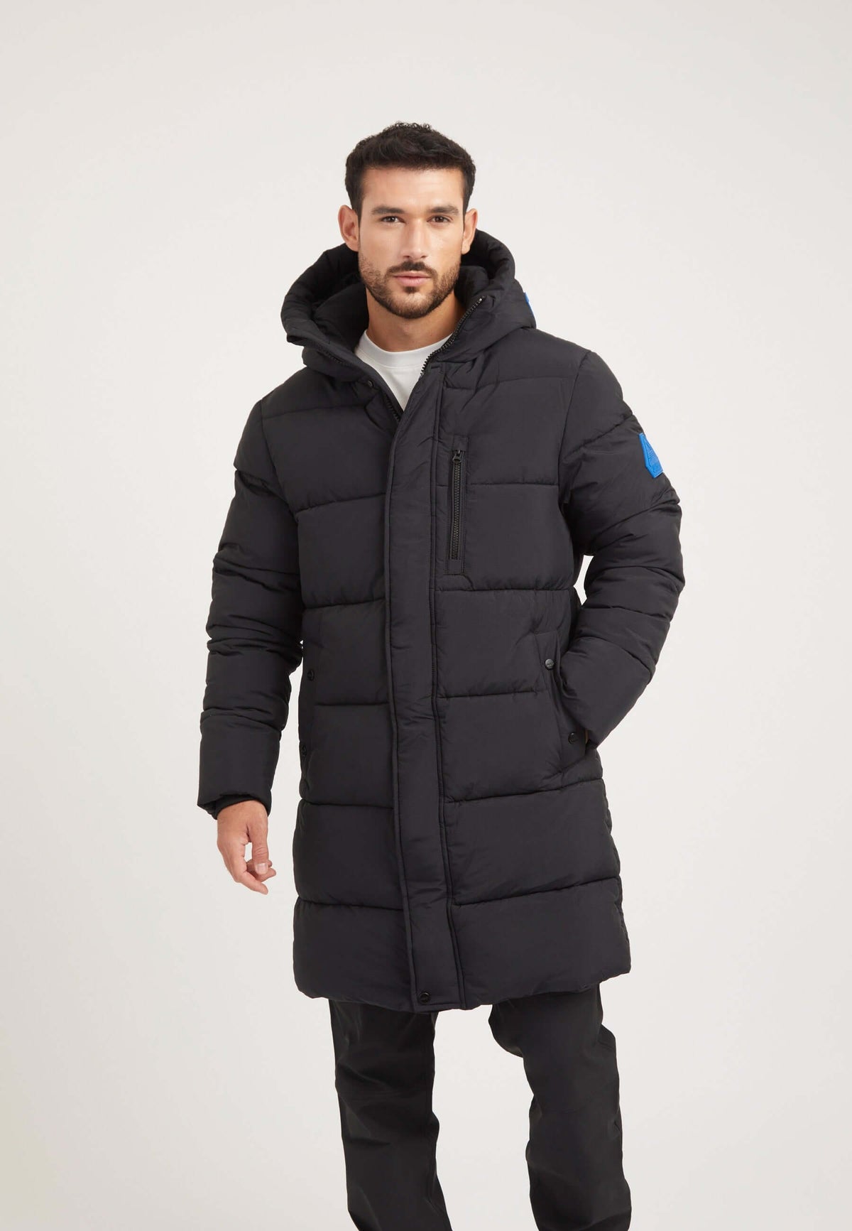 Nomad ONELOFT Parka Coat 2.0 Black on model front view by JACK1T