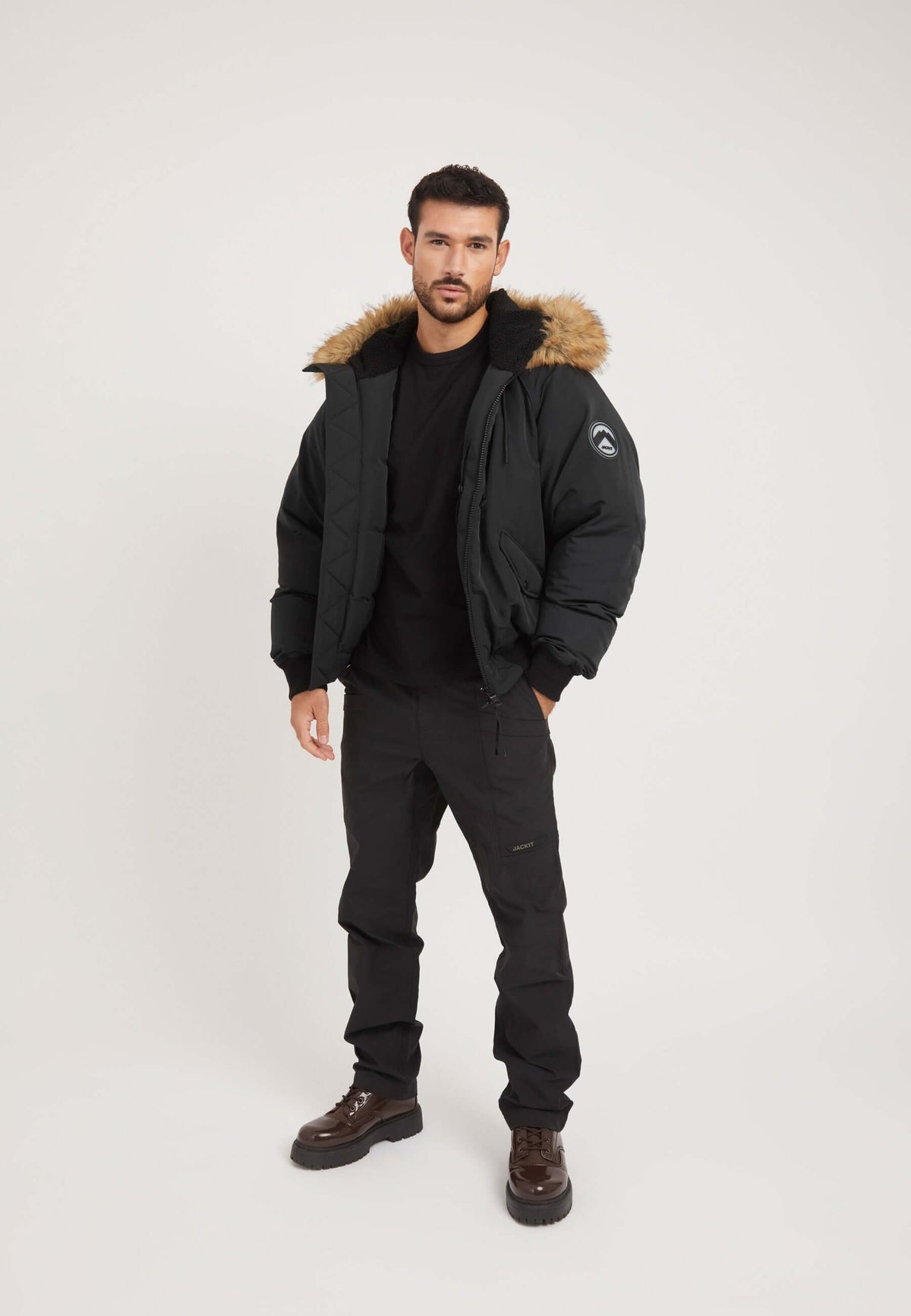 First Rescue Bomber Jacket Black on model detail by JACK1T