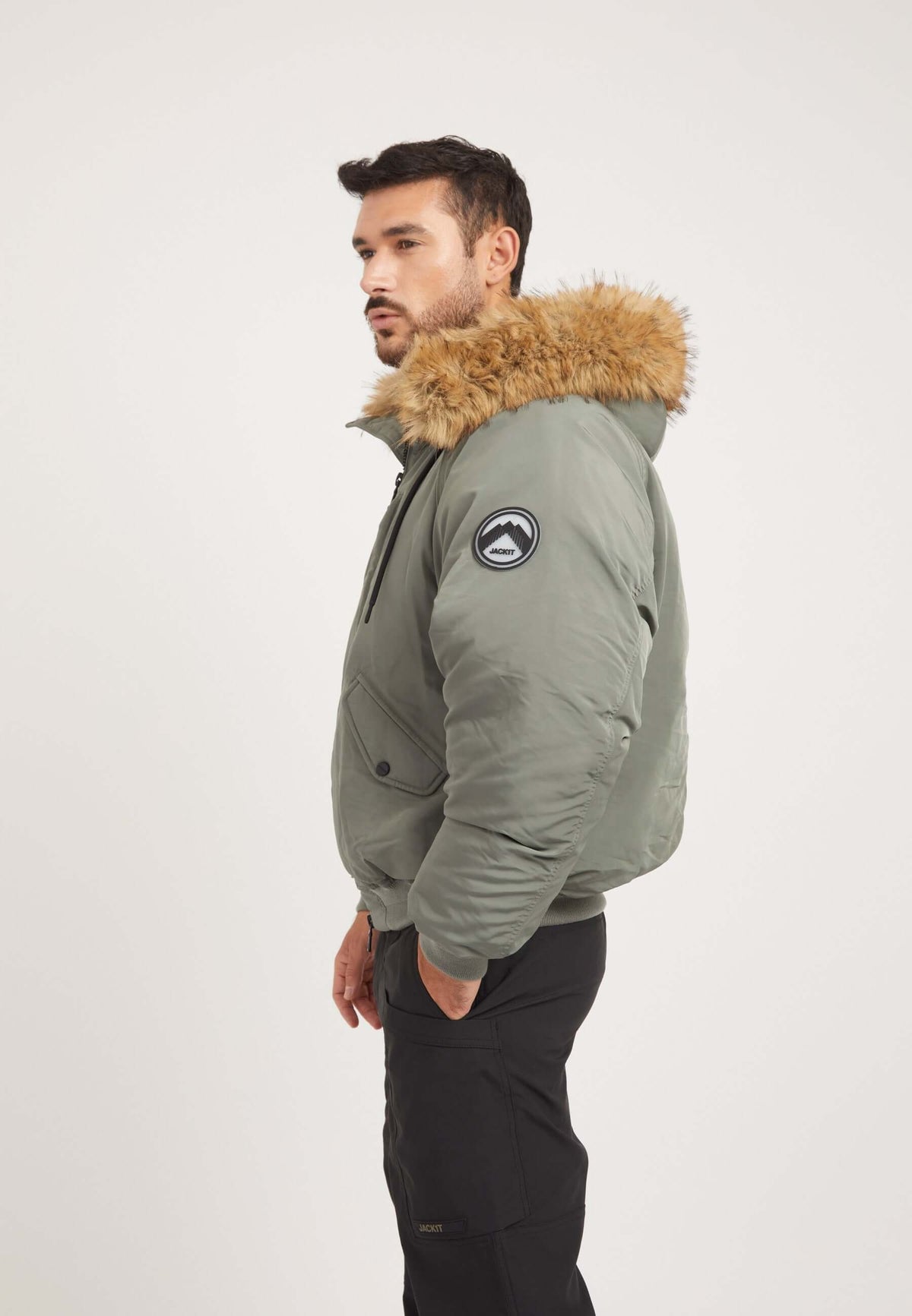 First Rescue Bomber Jacket Olive on model back view by JACK1T