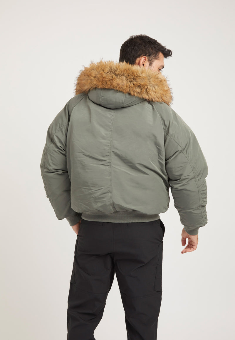 First Rescue Bomber Jacket Olive on model full length by JACK1T