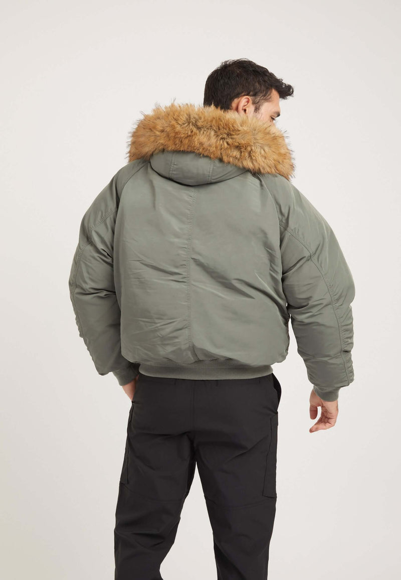 First Rescue Bomber Jacket Olive on model full length by JACK1T