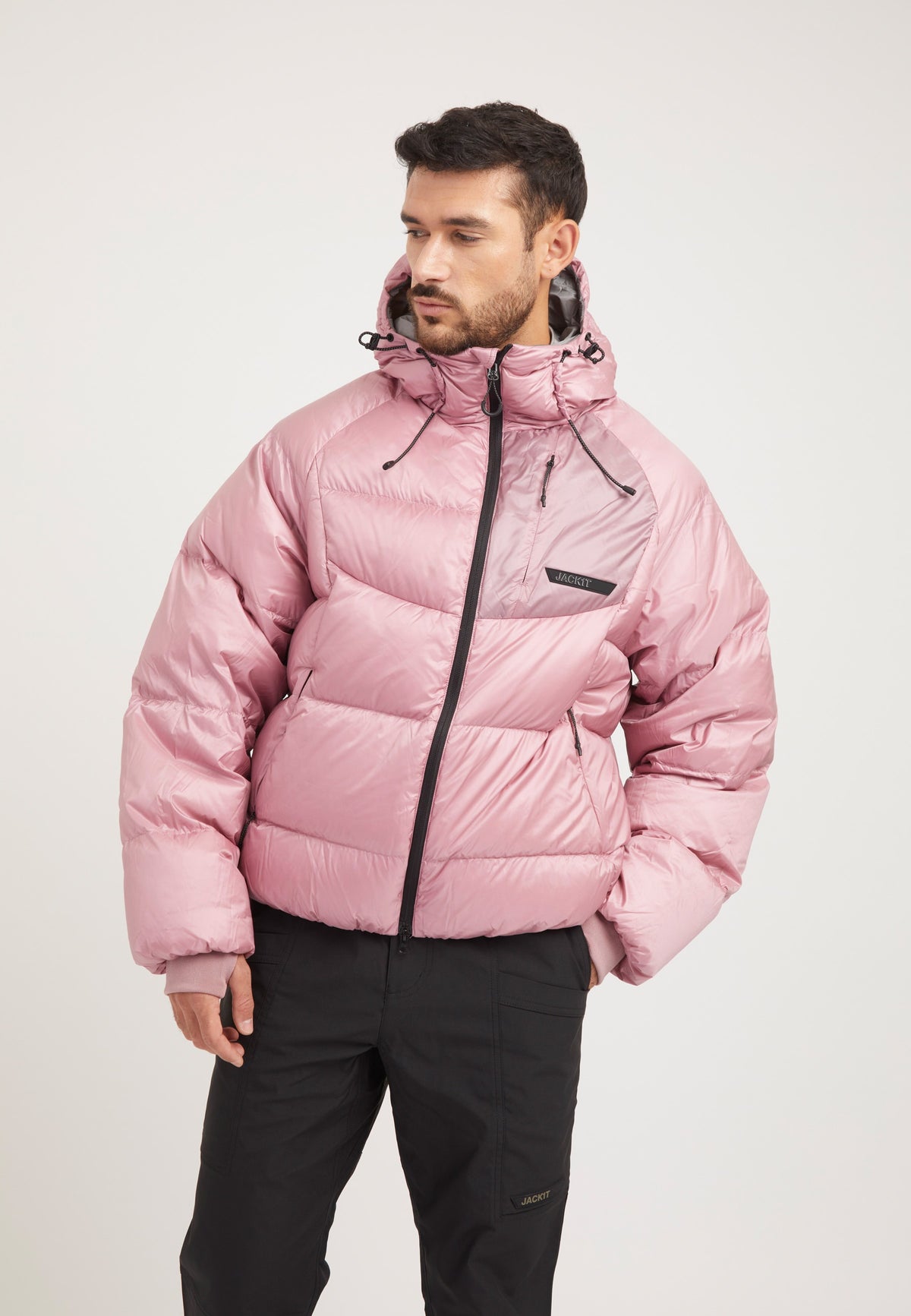 Bubble Jacket Pink on model front view by JACK1T