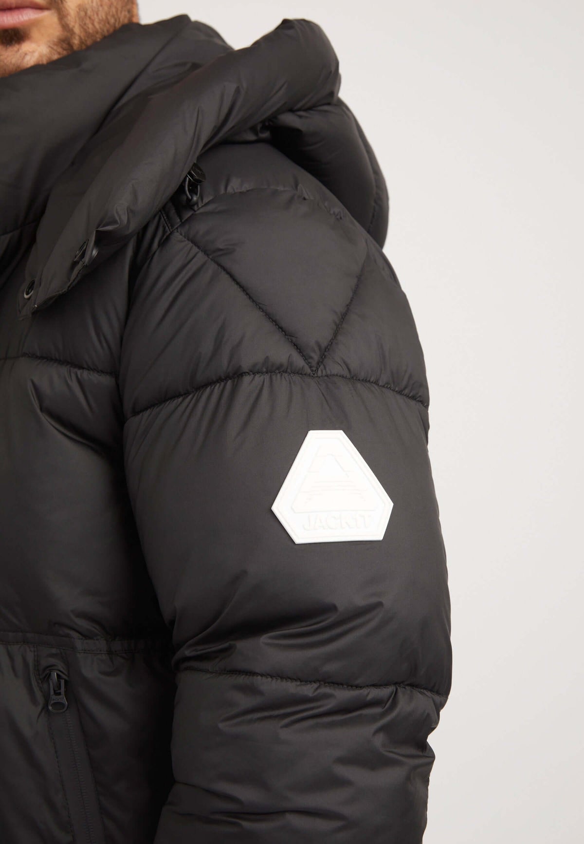 EZ Water ONELOFT Puffer Racer Jacket Matt Black detail shot by JACK1T