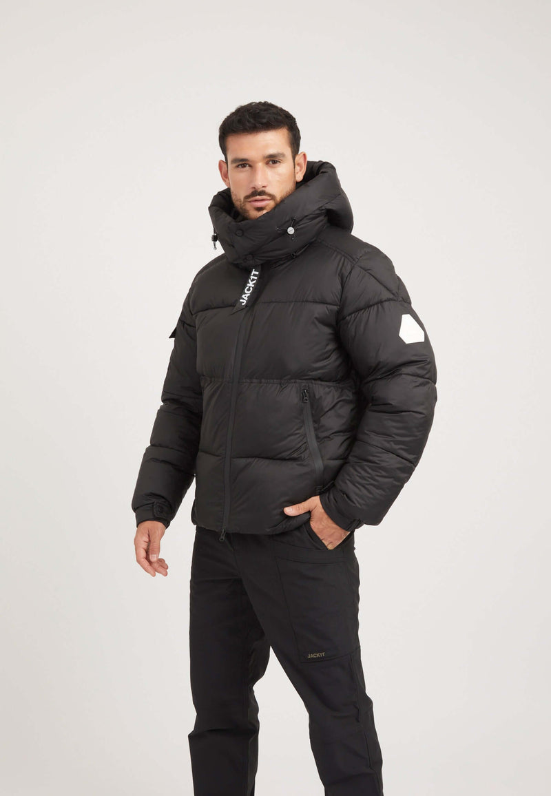 EZ Water ONELOFT Puffer Racer Jacket Matt Black on model front view by JACK1T