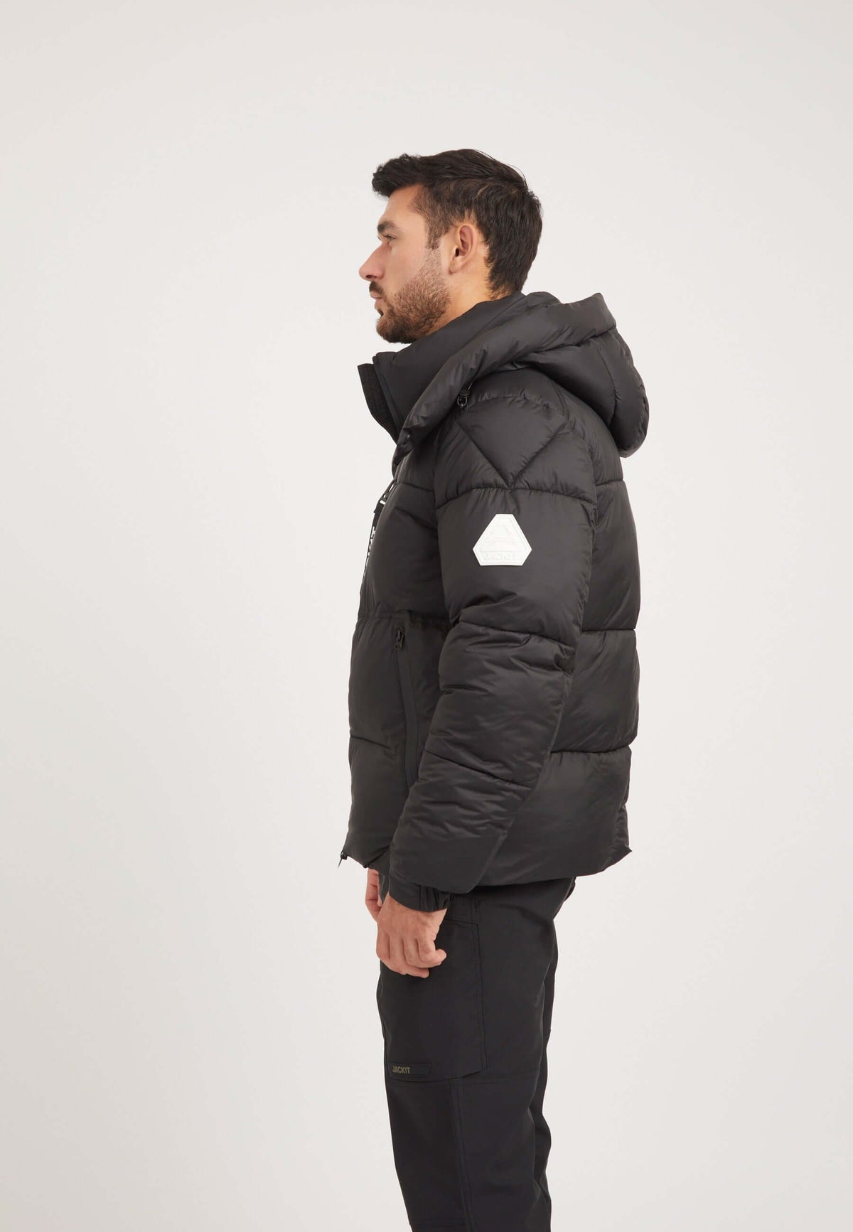 EZ Water ONELOFT Puffer Racer Jacket Matt Black on model back view by JACK1T