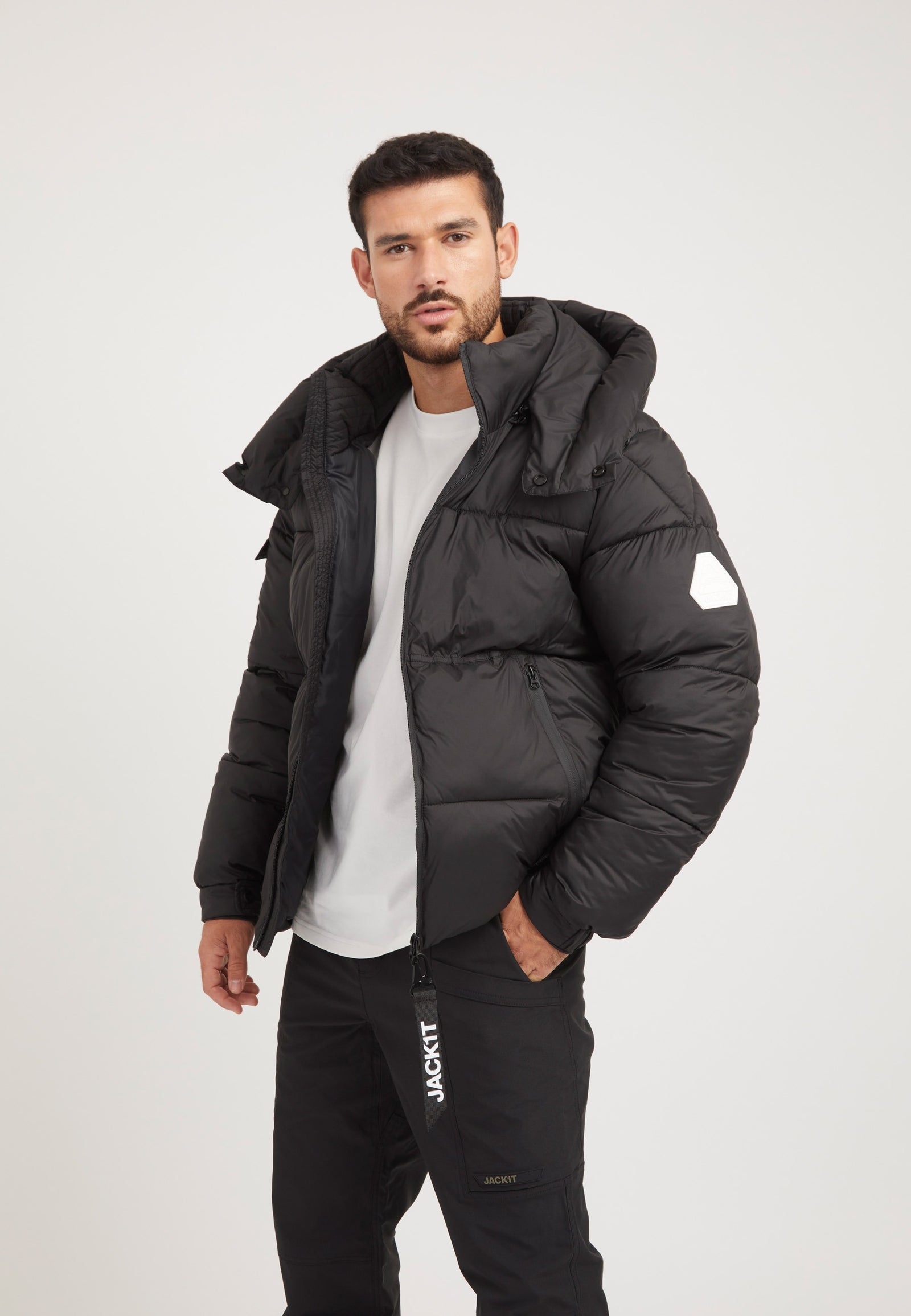 EZ Water ONELOFT Puffer Racer Jacket Matt Black styled shot by JACK1T