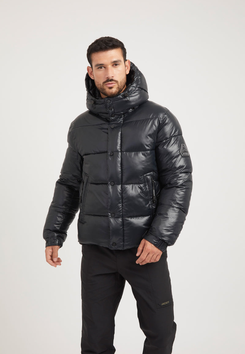 EZ Placket Racer Jacket Black on model front view by JACK1T