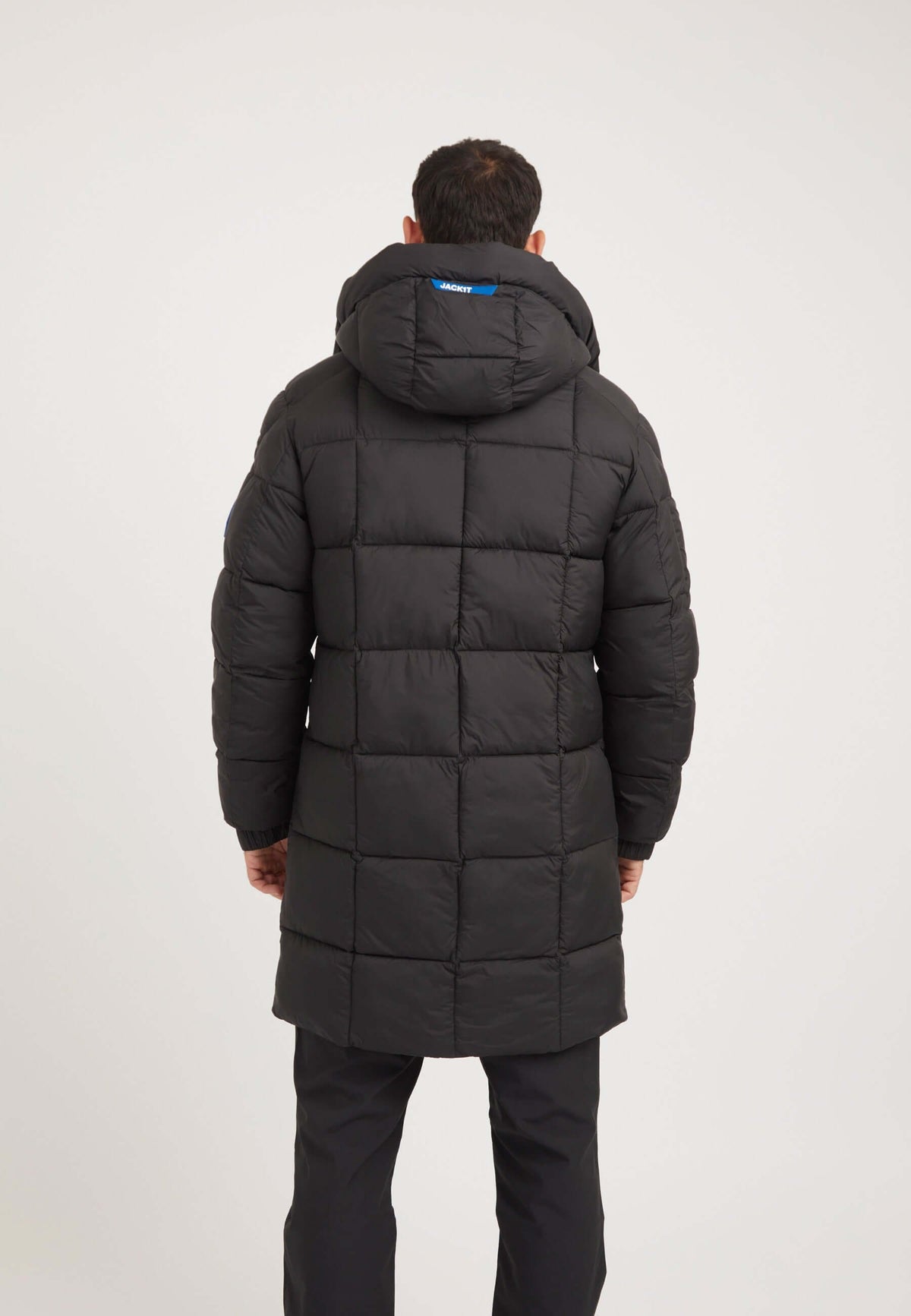EZ Boxed Coat Matt Black on model full length by JACK1T
