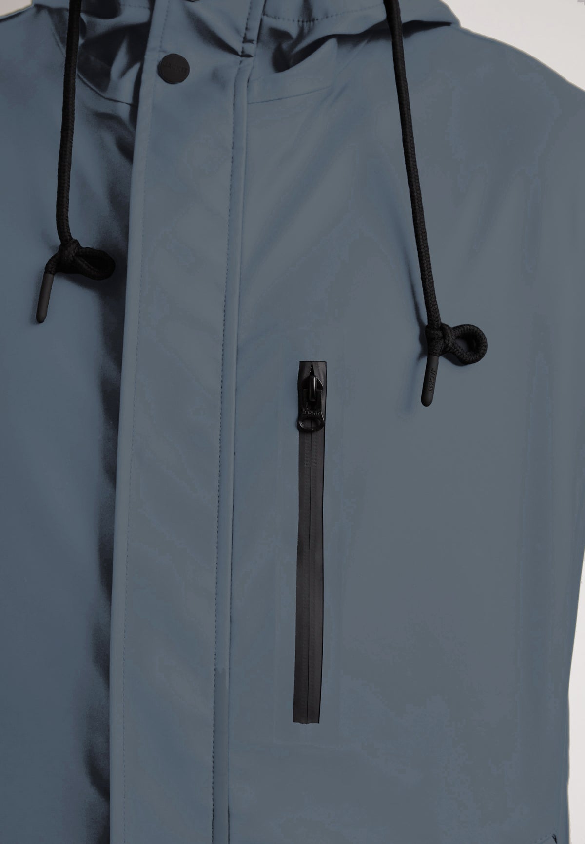 ELEMENTS Unisex Raincoat 2.0 Grey close-up of zipper and hood details