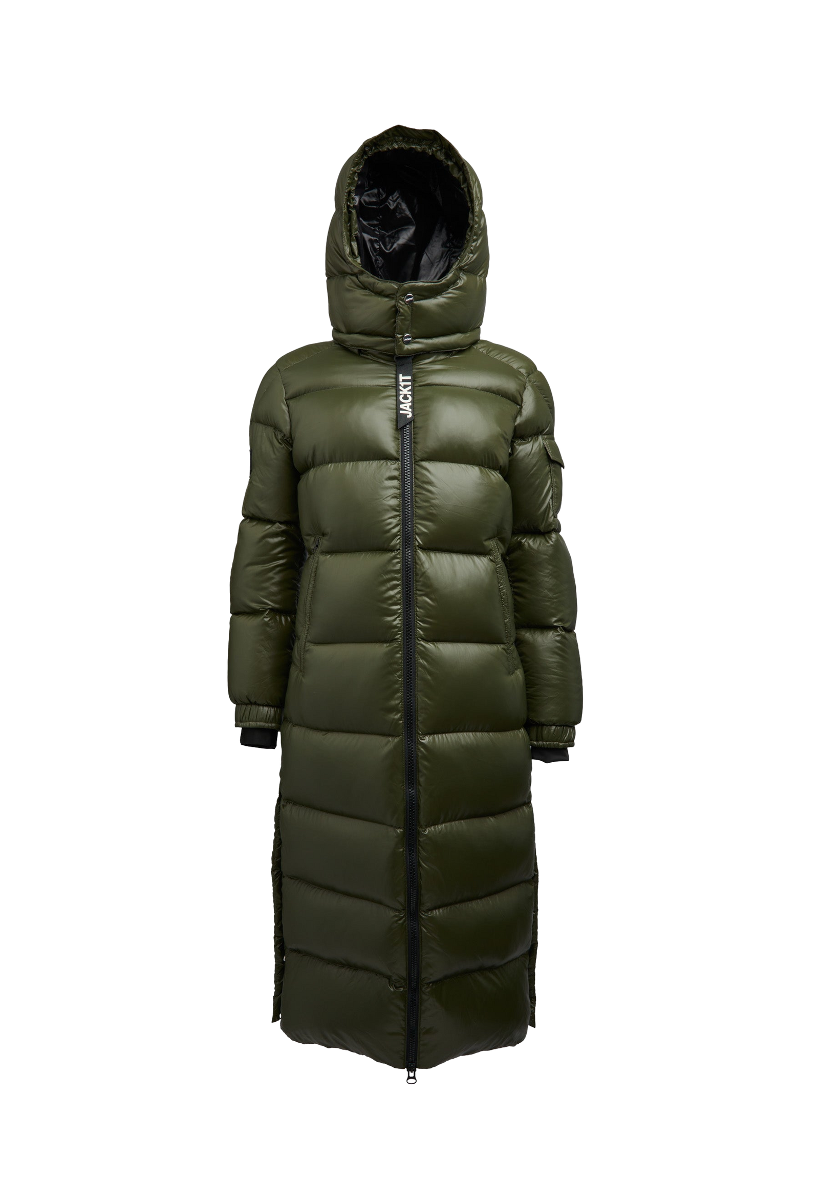 EZ Slick Puffer Hooded Ultra Long Jacket flat lay swatch