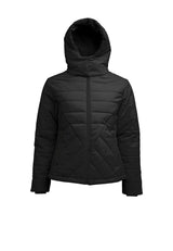 ISOTOPE Padded Jacket Black featuring adjustable hood and windproof construction for warmth and protection.