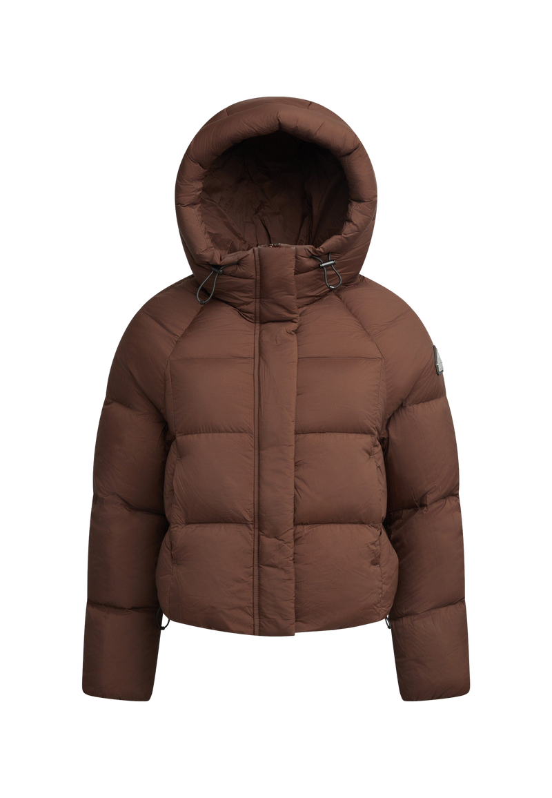 Cloud Crop Down Puffer Jacket Mocha flat lay swatch
