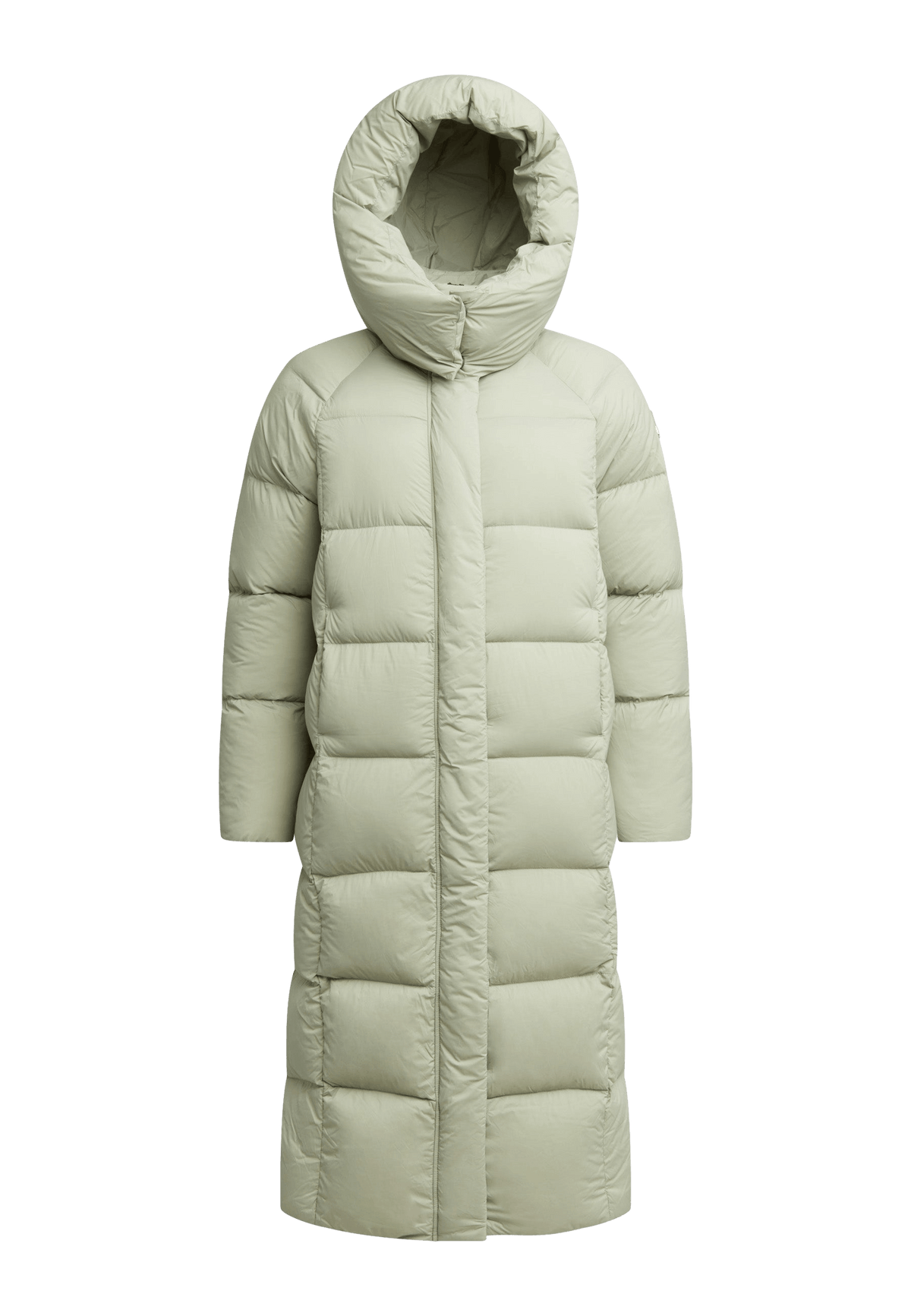 Cloud Ultra Long Down Puffer Coat Sage flat lay swatch