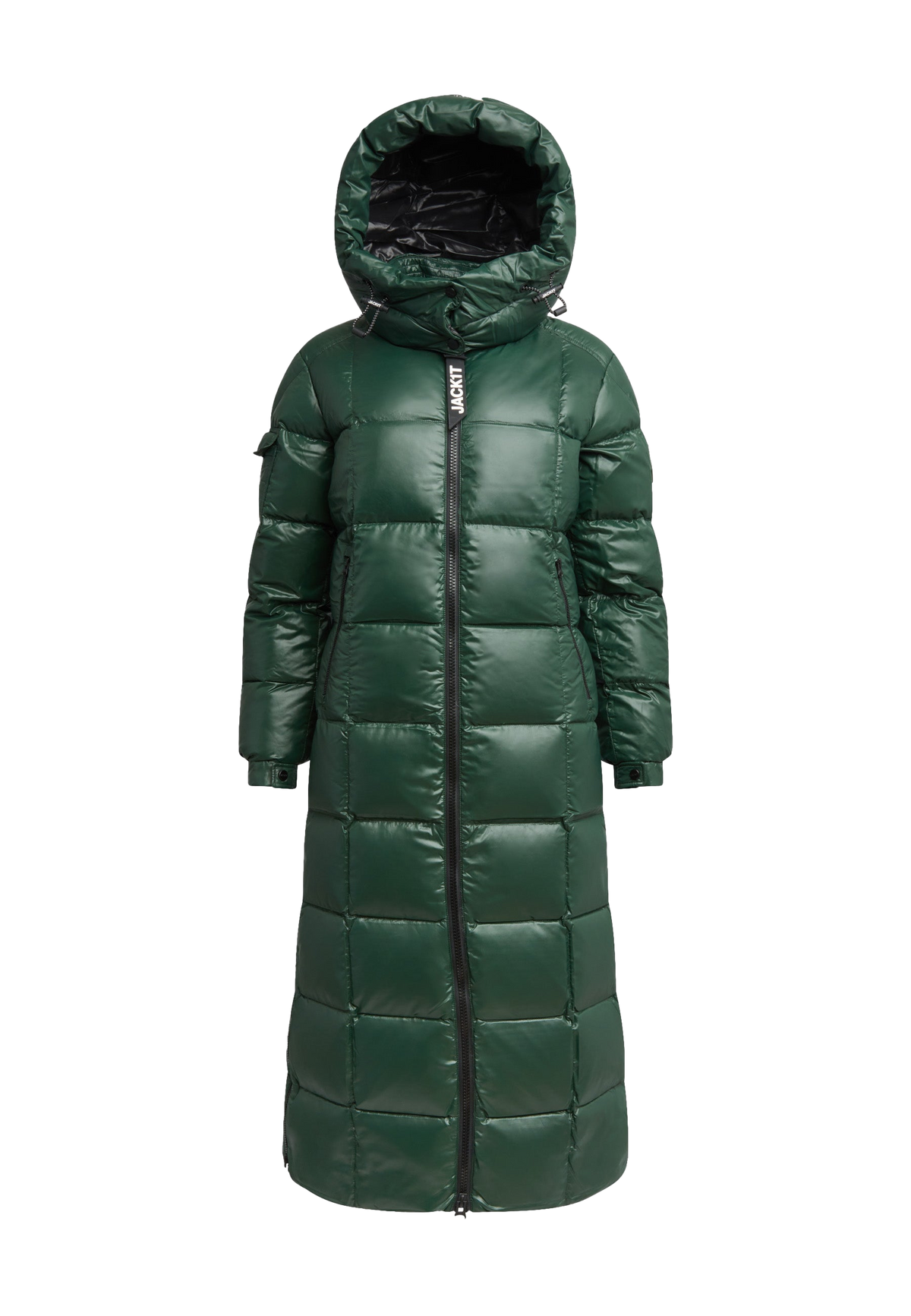 EZ Boxed Ultra Long Down Puffer Coat Lux Emerald flat lay swatch