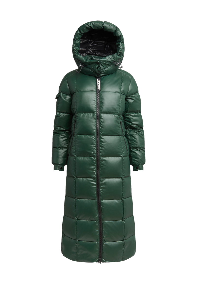 EZ Boxed Ultra Long Down Puffer Coat Lux Emerald flat lay swatch