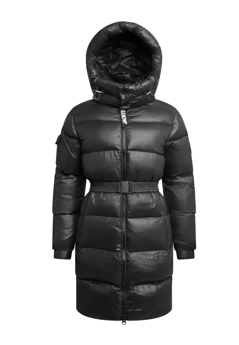 EZ Belted Down Puffer Coat Lux Black flat lay swatch