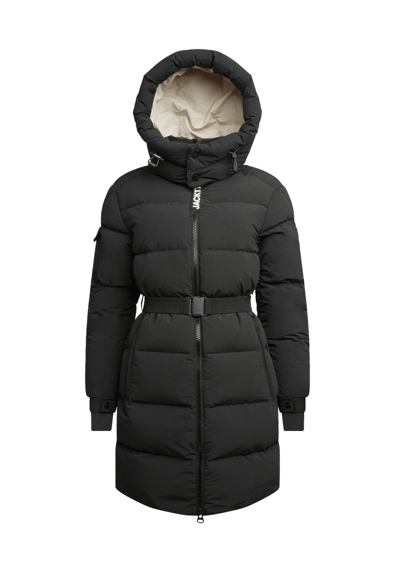 EZ Belted Down Puffer Coat Matt Black flat lay swatch