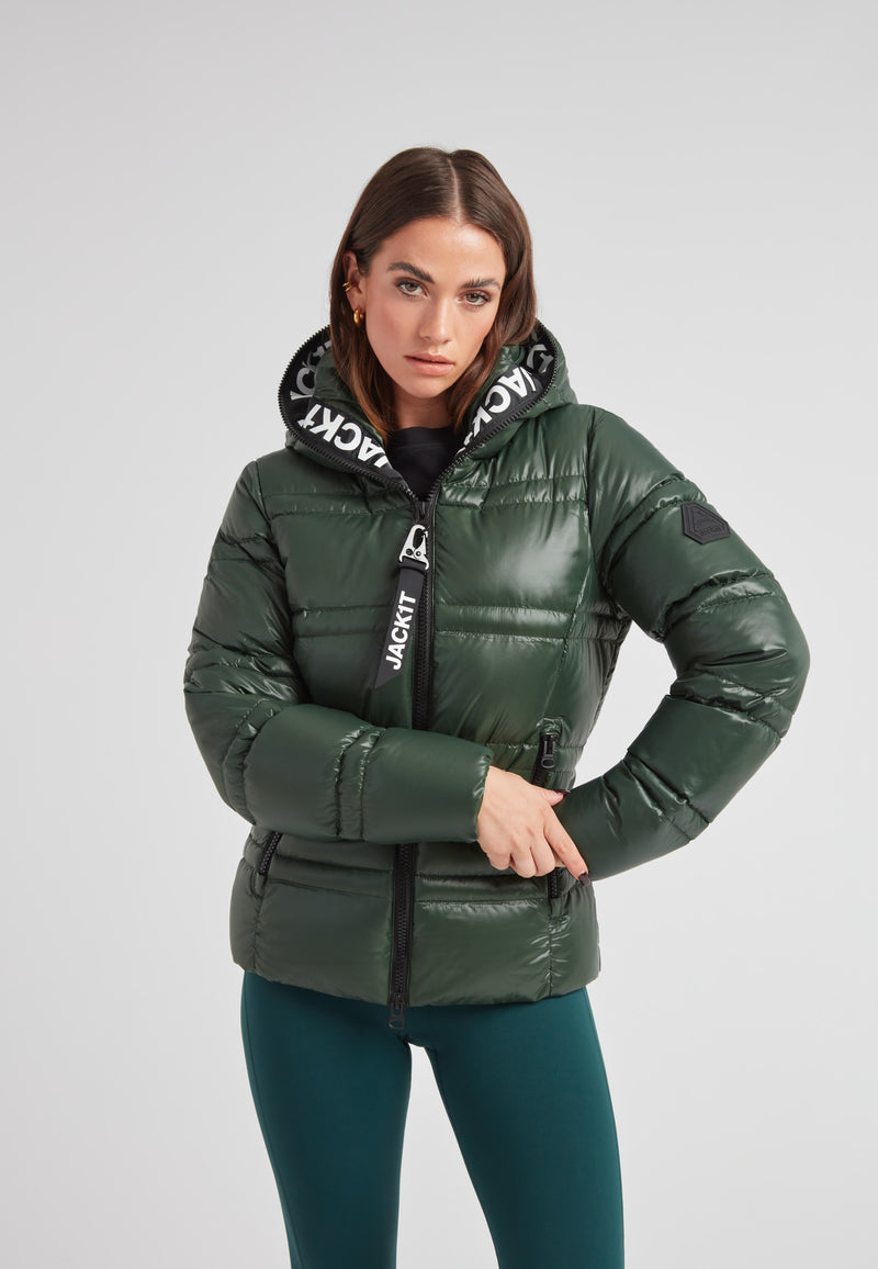R4D Tramline Puffer Racer Jacket Lux Emerald on model, showcasing stylish design and cold weather protection.