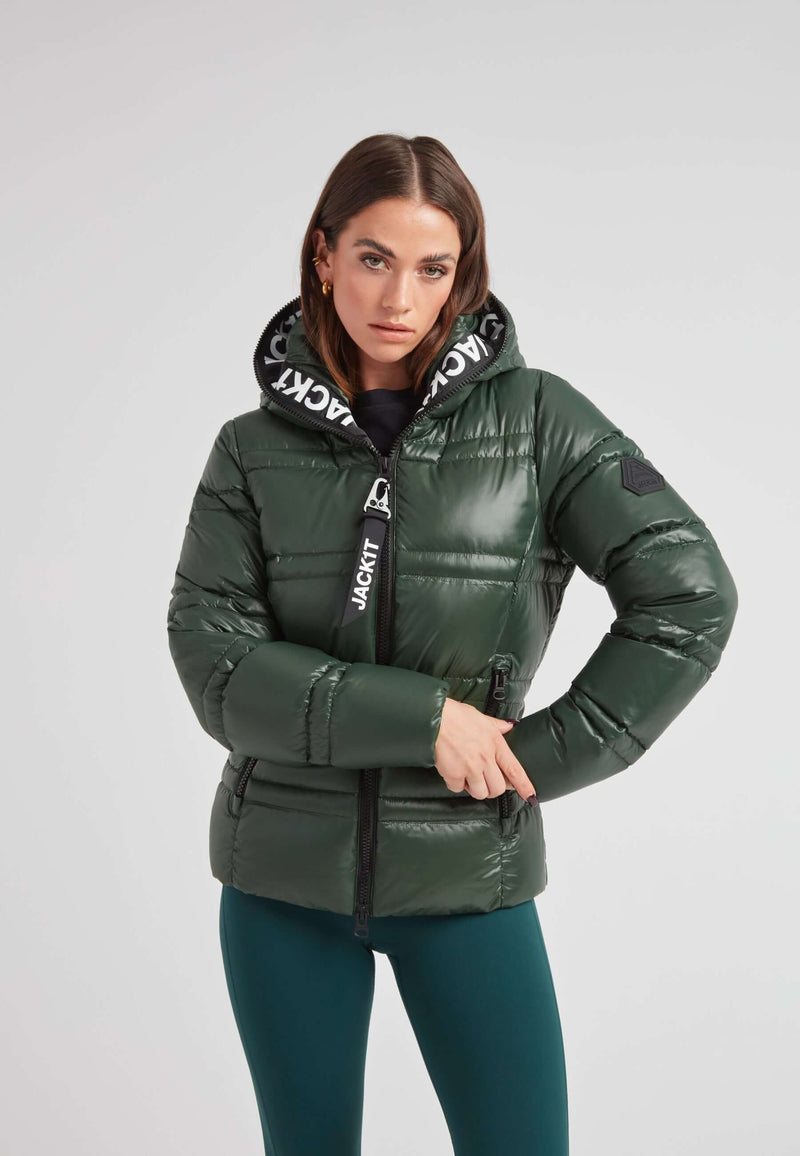 R4D Tramline Puffer Racer Jacket Lux Emerald on model, showcasing stylish design and cold weather protection.