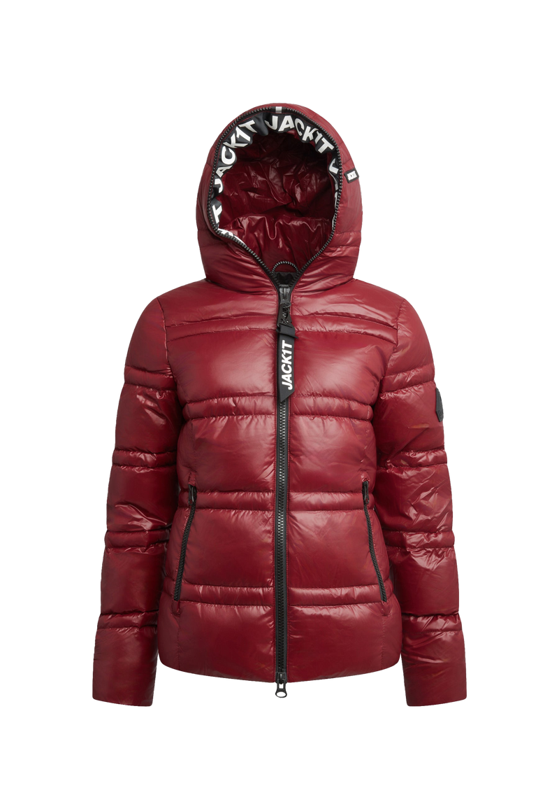 R4D Tramline Puffer Racer Jacket Lux Cranberry flat lay swatch