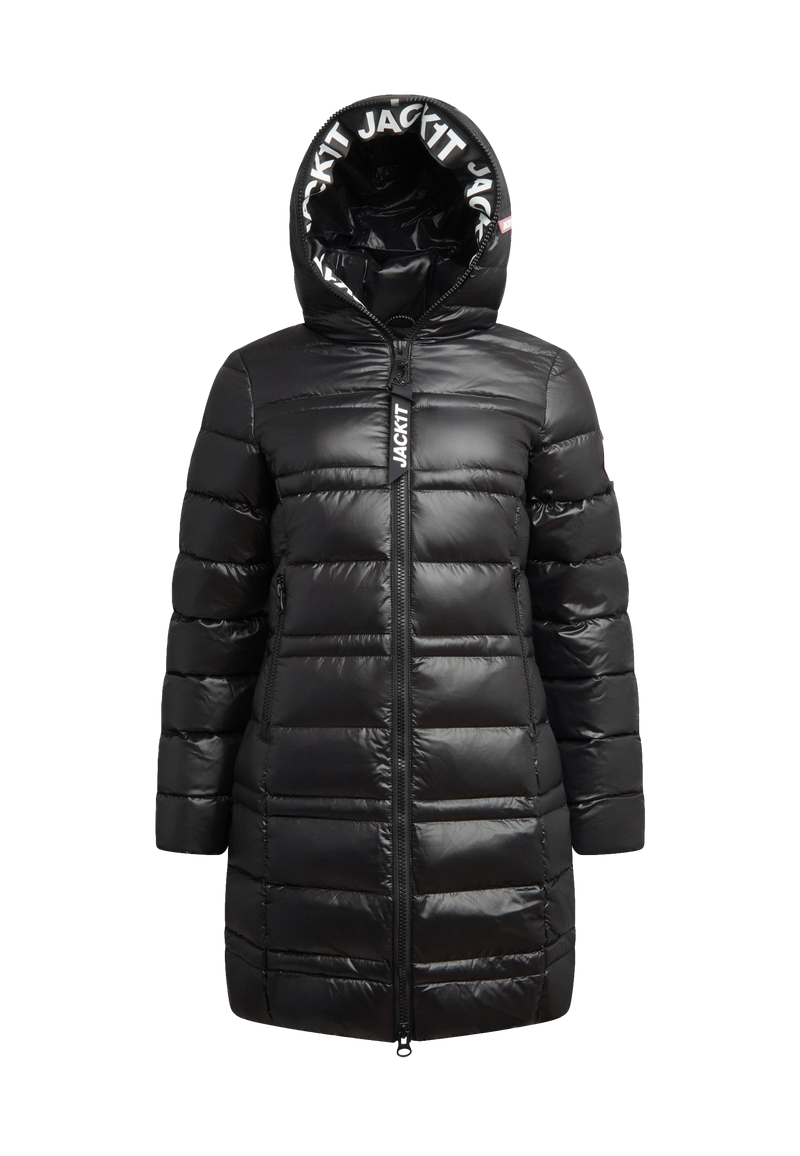 R4D Tramline Down Coat Lux Black flat lay swatch