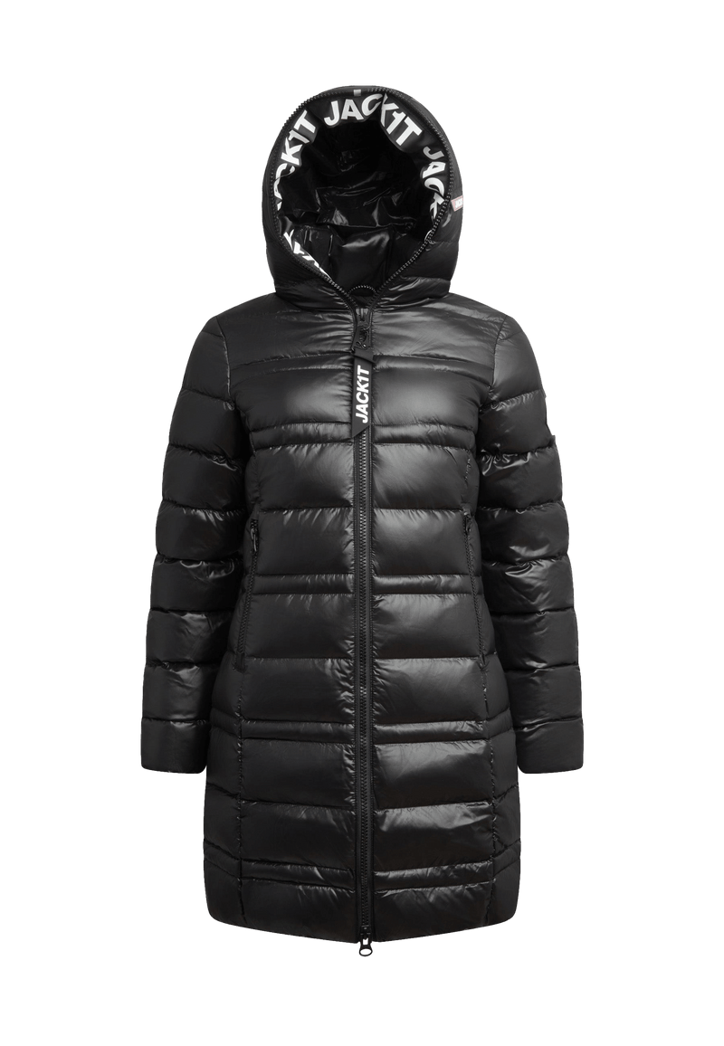 R4D Tramline Down Coat Lux Black flat lay swatch