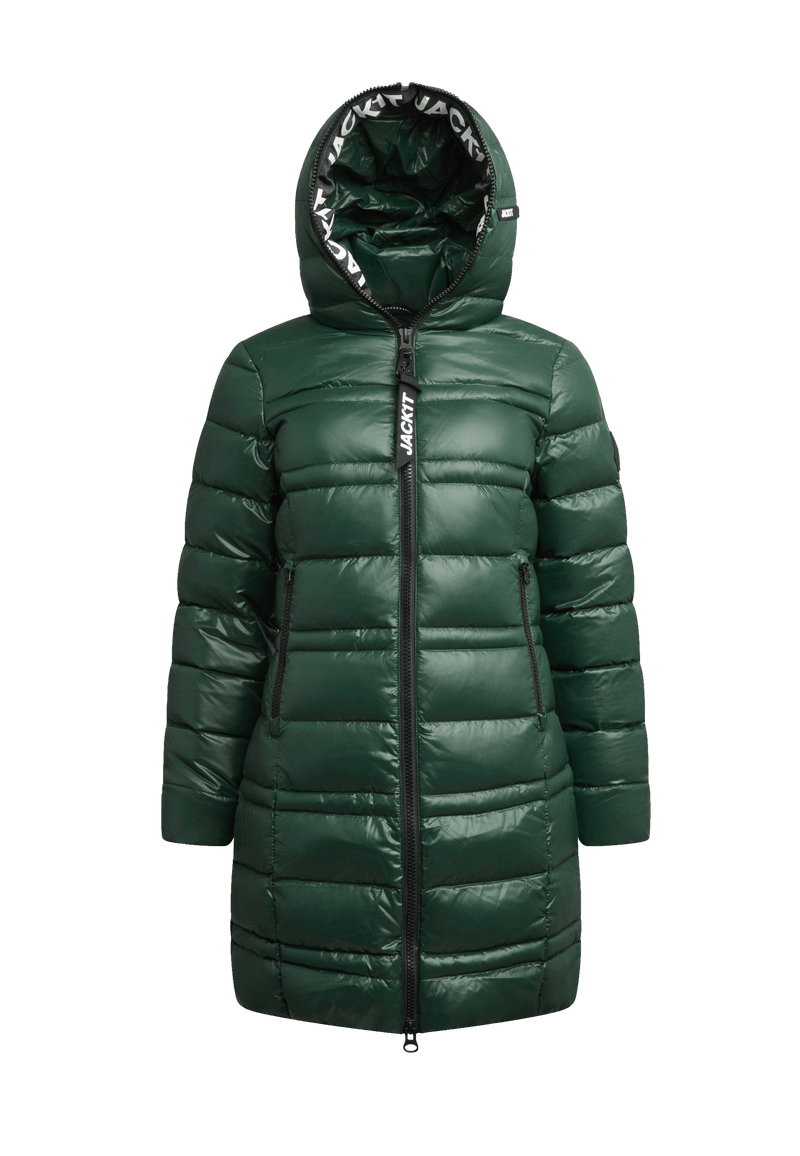 R4D Tramline Down Coat Lux Emerald flat lay swatch