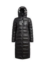 R4D Tramline Extra Long Down Coat Lux Black flat lay swatch