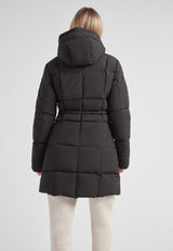 Back view of the Black Star Puffer Down Coat Black showcasing its quilted design and adjustable waist.