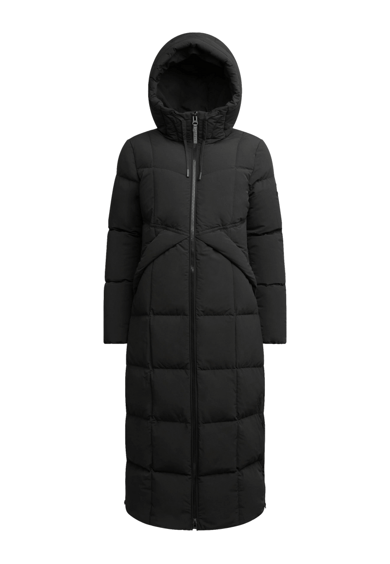 Black Star Extra Long Down Coat Matt Black flat lay swatch