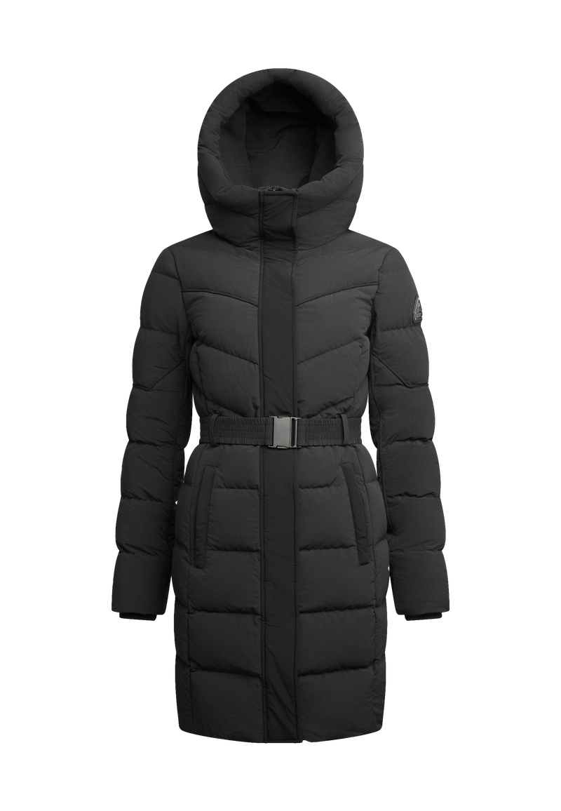 Diamond Belted Down Coat Matt Black flat lay swatch