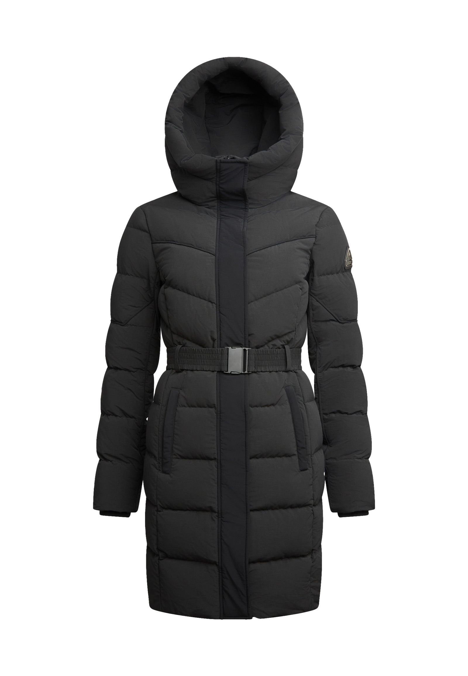Diamond Belted Down Coat Matt Black flat lay swatch