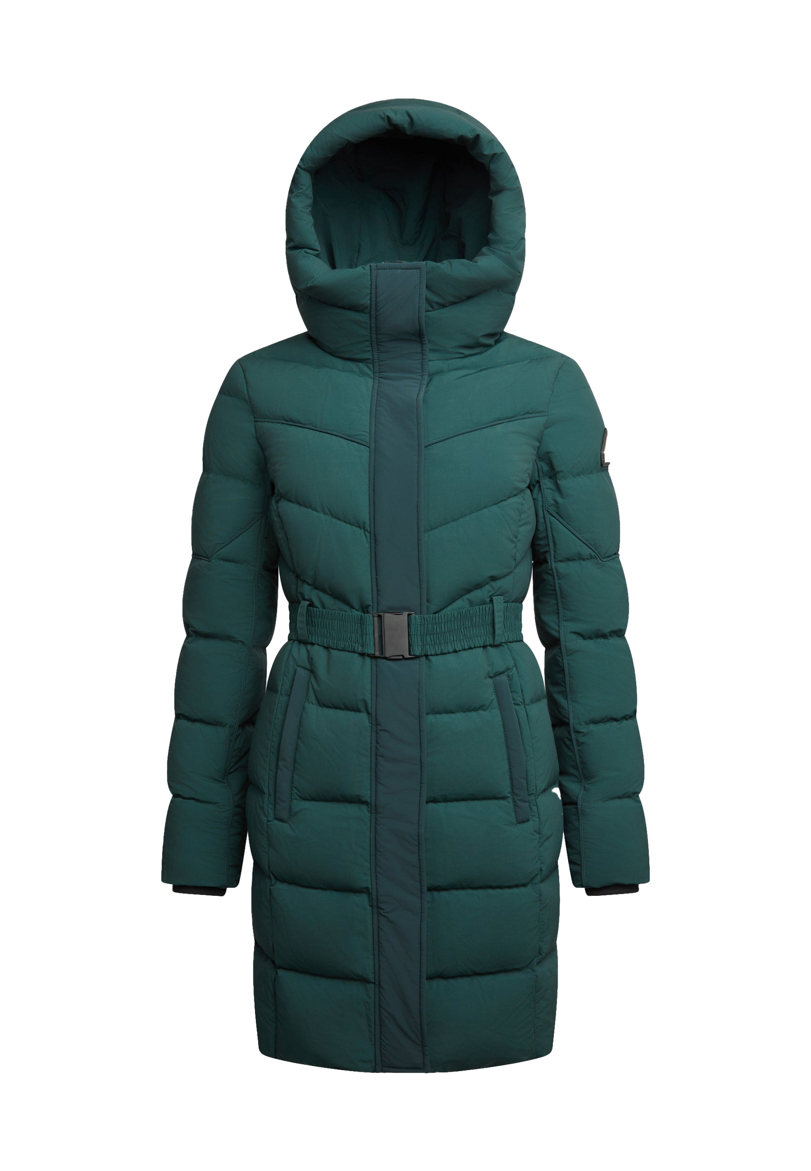 Diamond Belted Down Coat Matt Emerald flat lay swatch