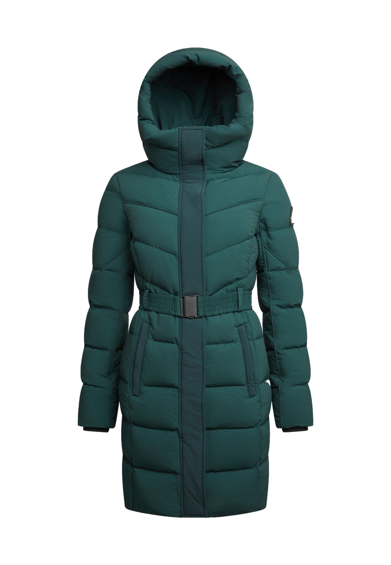 Diamond Belted Down Coat Matt Emerald flat lay swatch