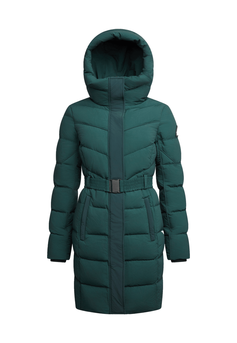 Diamond Belted Down Coat Matt Emerald flat lay swatch
