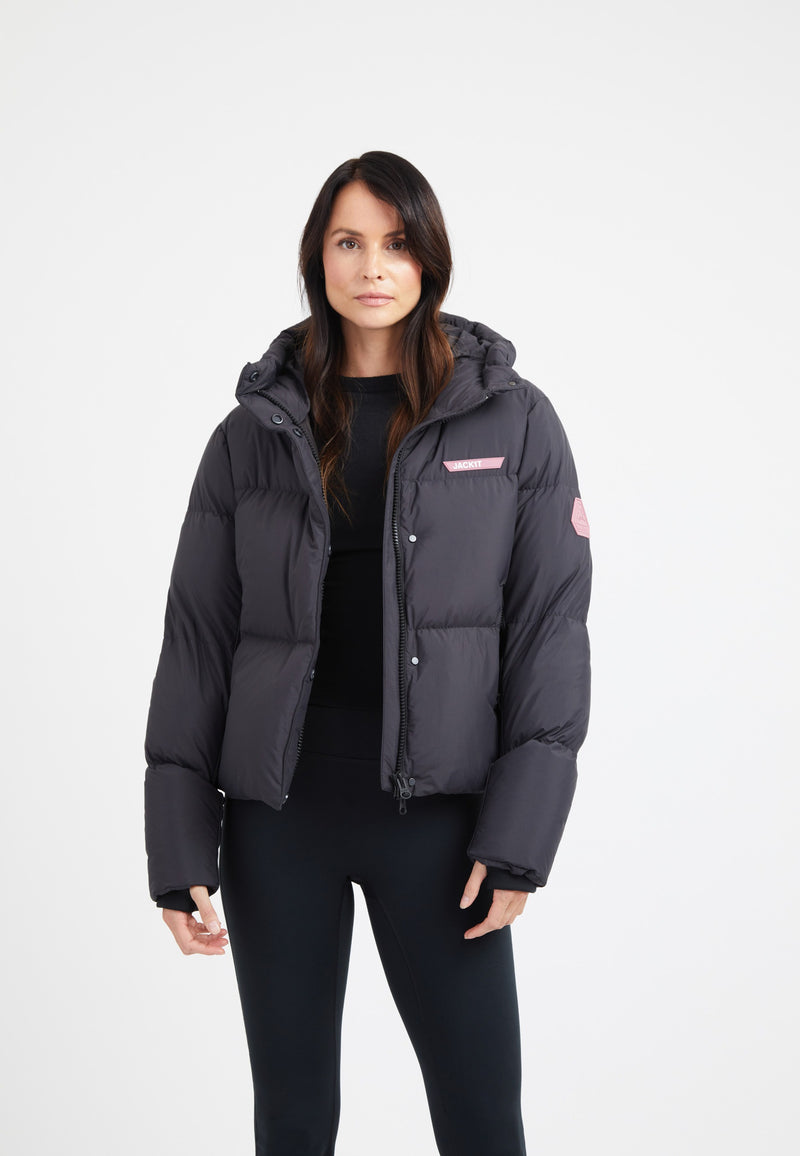 Star Shower Down Puffer Jacket Black on model front view by JACK1T