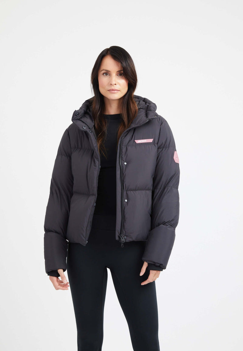 Star Shower Down Puffer Jacket Black on model front view by JACK1T