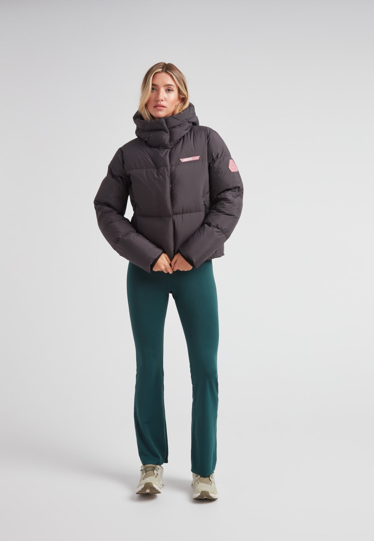 Star Shower Down Puffer Jacket Black worn by a model, showcasing its stylish and functional design.