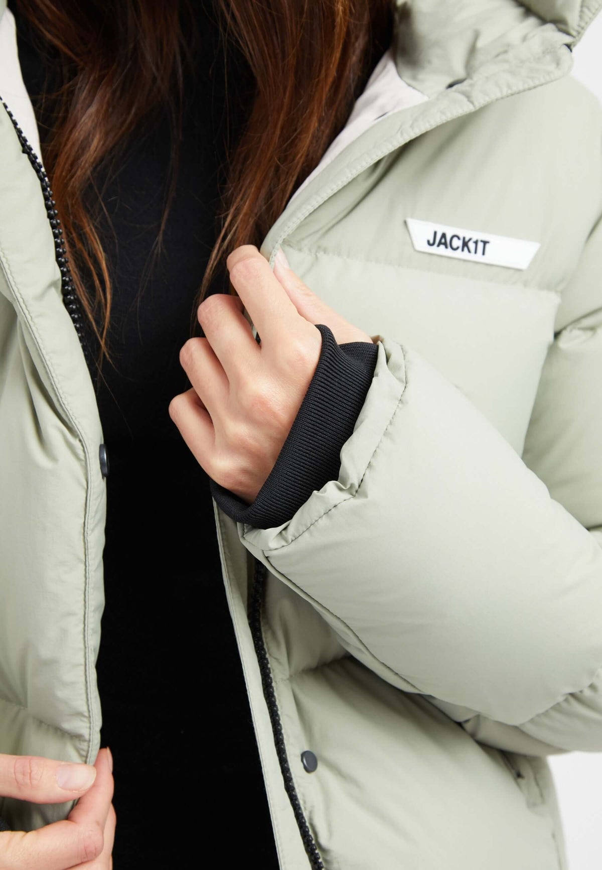 Star Shower Down Puffer Jacket Sage detail shot by JACK1T